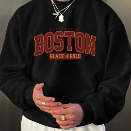 BOSTON Men's Casual Long Sleeve Crew Neck Pullover Sweatshirt - Perfect for Outdoor Sports and Layering in Autumn and Spring - Great Gift Idea