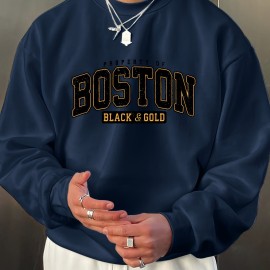 BOSTON Men's Casual Long Sleeve Crew Neck Pullover Sweatshirt - Perfect for Outdoor Sports and Layering in Autumn and Spring - Great Gift Idea