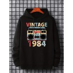 Vintage Retro Stereo Print Hoodie for Men - Casual Pullover Sweatshirt with Kangaroo Pocket for Spring and Fall