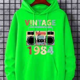 Vintage Retro Stereo Print Hoodie for Men - Casual Pullover Sweatshirt with Kangaroo Pocket for Spring and Fall