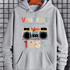 Vintage Retro Stereo Print Hoodie for Men - Casual Pullover Sweatshirt with Kangaroo Pocket for Spring and Fall