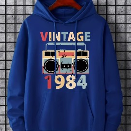 Vintage Retro Stereo Print Hoodie for Men - Casual Pullover Sweatshirt with Kangaroo Pocket for Spring and Fall