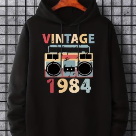 Vintage Retro Stereo Print Hoodie for Men - Casual Pullover Sweatshirt with Kangaroo Pocket for Spring and Fall