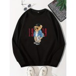 Men's Casual Round Neck Pullover Sweatshirt with Cartoon Bear Selfie Print