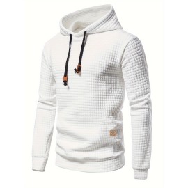 Men's Waffle Pattern Solid Hoodie - Casual Pullover Sweatshirt for Spring and Fall