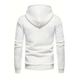 Men's Waffle Pattern Solid Hoodie - Casual Pullover Sweatshirt for Spring and Fall