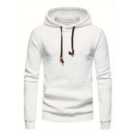 Men's Waffle Pattern Solid Hoodie - Casual Pullover Sweatshirt for Spring and Fall