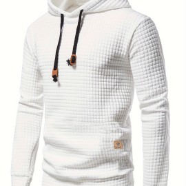 Men's Waffle Pattern Solid Hoodie - Casual Pullover Sweatshirt for Spring and Fall