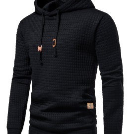 Men's Waffle Pattern Solid Hoodie - Casual Pullover Sweatshirt for Spring and Fall