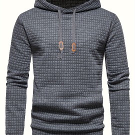 Men's Waffle Pattern Solid Hoodie - Casual Pullover Sweatshirt for Spring and Fall