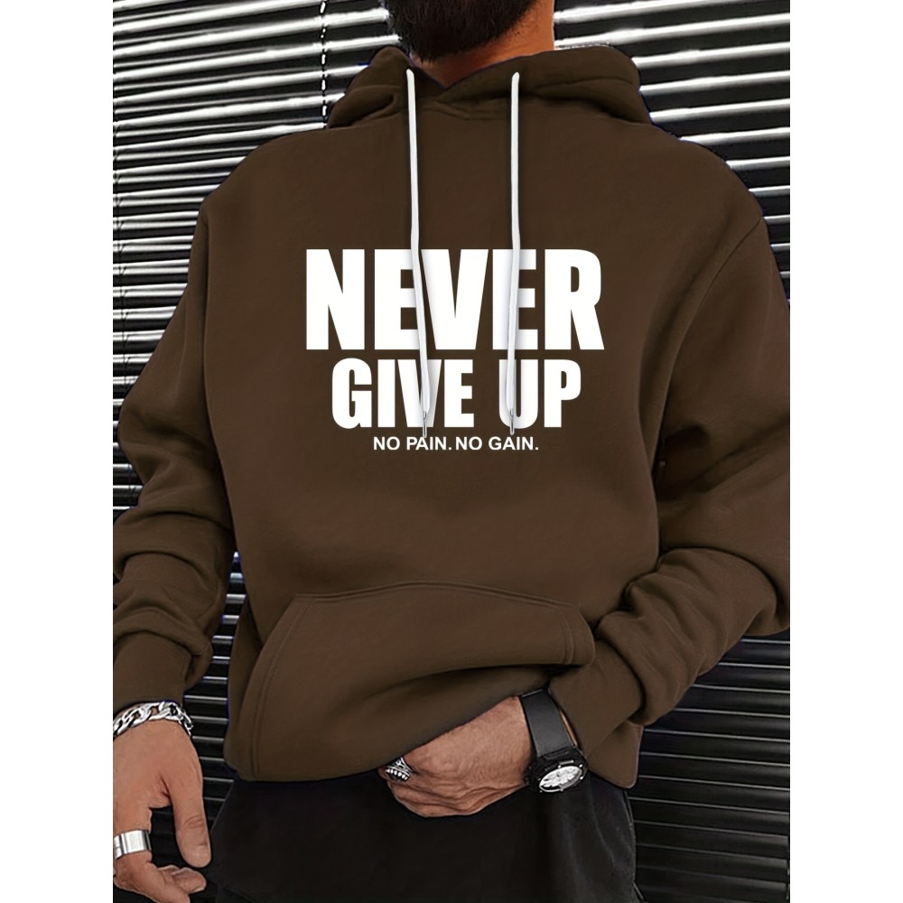 NEVER GIVE UP Men's Graphic Print Hoodie - Casual Pullover Sweatshirt for Winter Fall - Streetwear with Kangaroo Pocket - Great Gift