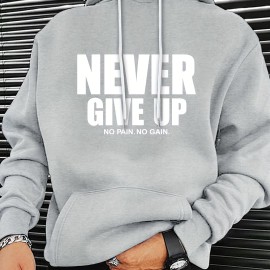 NEVER GIVE UP Men's Graphic Print Hoodie - Casual Pullover Sweatshirt for Winter Fall - Streetwear with Kangaroo Pocket - Great Gift