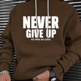 NEVER GIVE UP Men's Graphic Print Hoodie - Casual Pullover Sweatshirt for Winter Fall - Streetwear with Kangaroo Pocket - Great Gift