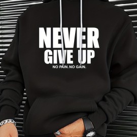 NEVER GIVE UP Men's Graphic Print Hoodie - Casual Pullover Sweatshirt for Winter Fall - Streetwear with Kangaroo Pocket - Great Gift