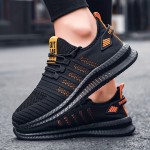 Men's Trendy Breathable Knit Striped Walking Shoes, Casual Outdoor Comfortable Lace-up Sneakers