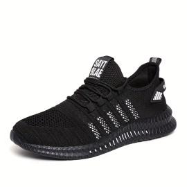 Men's Trendy Breathable Knit Striped Walking Shoes, Casual Outdoor Comfortable Lace-up Sneakers