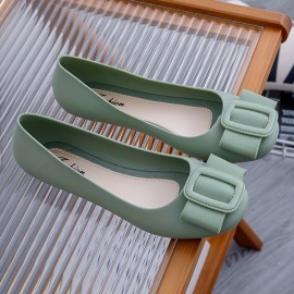 Women's Buckle Decor Flat Shoes, Solid Color PVC Slip On Shoes, Casual All-Match Daily Flats