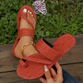 Women's Denim Color Flat Slides, Toe Loop Slip On Slide Sandals, Casual Non Slip Slide Shoes