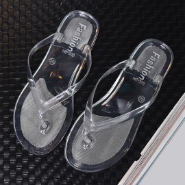 Women's Solid Color Flip Flops, Casual Clip Toe Flat Summer Shoes, Lightweight & Transparent Beach Shoes