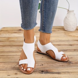 Women's Toe Loop Sandals, Comfortable Open Toe Solid Color Shoes, Women's  Fashion Flat Shoes