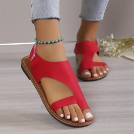 Women's Toe Loop Sandals, Comfortable Open Toe Solid Color Shoes, Women's  Fashion Flat Shoes