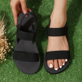 Women's Solid Color Platform Sandals, Ankle Strap Lightweight Casual Slingback Shoes, Non-slip Vacation Beach Shoes