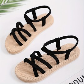 Women's Cross Strap Flat Sandals, Casual Slip On Summer Sandals, Women's Lightweight Beach Shoes