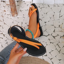 Women's Clip Toe Flat Sandals, Casual Buckle Strap Summer Shoes, Lightweight Outdoor Beach Sandals