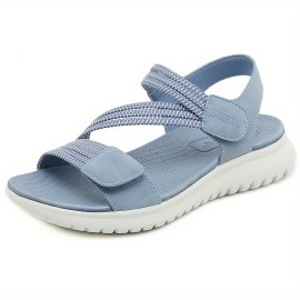 Women's Comfy Flat Sports Sandals, Open Toe Solid Color Ankle Strap Shoes, Casual Outdoor Sandals