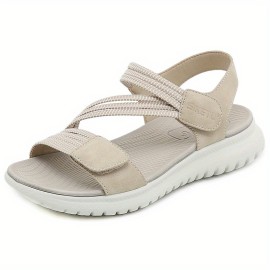 Women's Comfy Flat Sports Sandals, Open Toe Solid Color Ankle Strap Shoes, Casual Outdoor Sandals