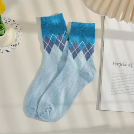 3 Pairs Colorblock Argyle Socks, Comfy & Breathable Mid Tube Socks, Women's Stockings & Hosiery