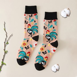 Music Festival Casual Crew Socks, Funny Colorful Chicken Pattern Mid Tube Socks, Women's Stockings & Hosiery