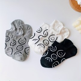 3 pairs Smiling Print Low Cut Ankle Socks for Women - Soft, Lightweight, and Comfortable