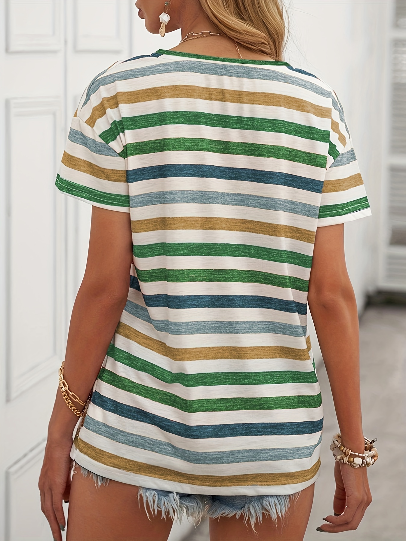 vintage striped t shirt v neck short sleeve t shirt casual every day tops womens clothing details 3