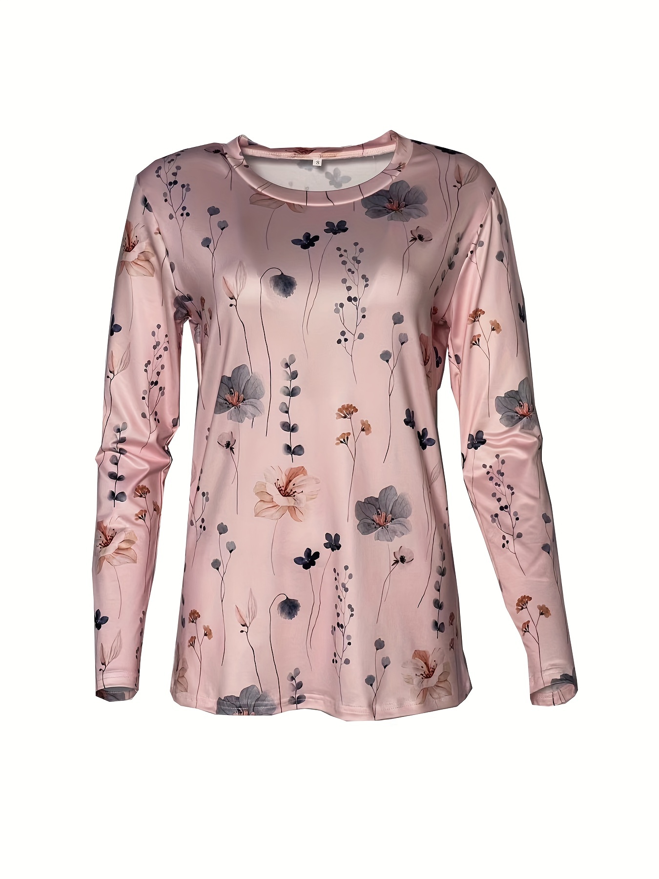 floral print crew neck t shirt casual long sleeve t shirt for spring summer womens clothing details 22