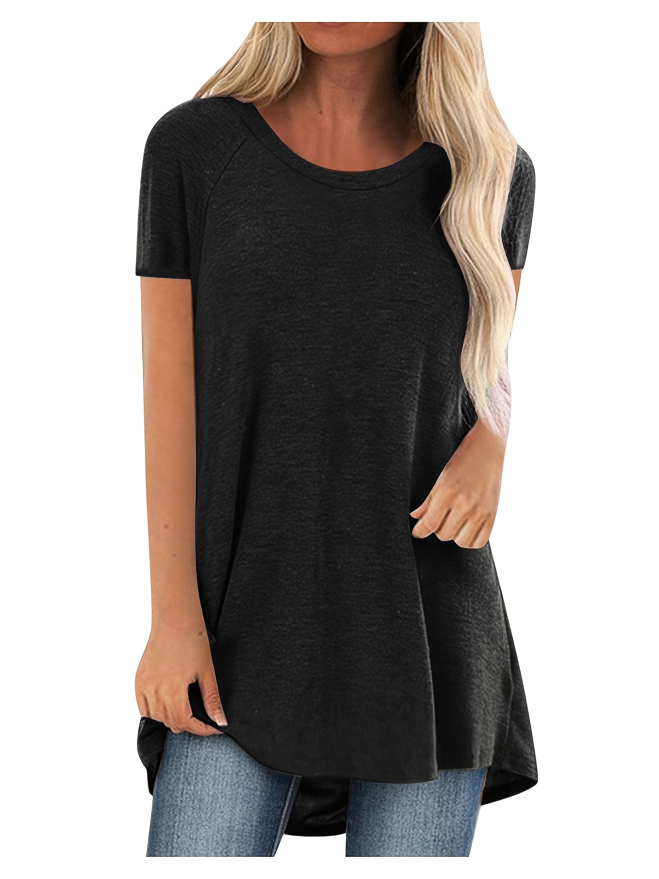 solid longline t shirt crew neck short sleeve t shirt casual every day tops womens clothing details 24