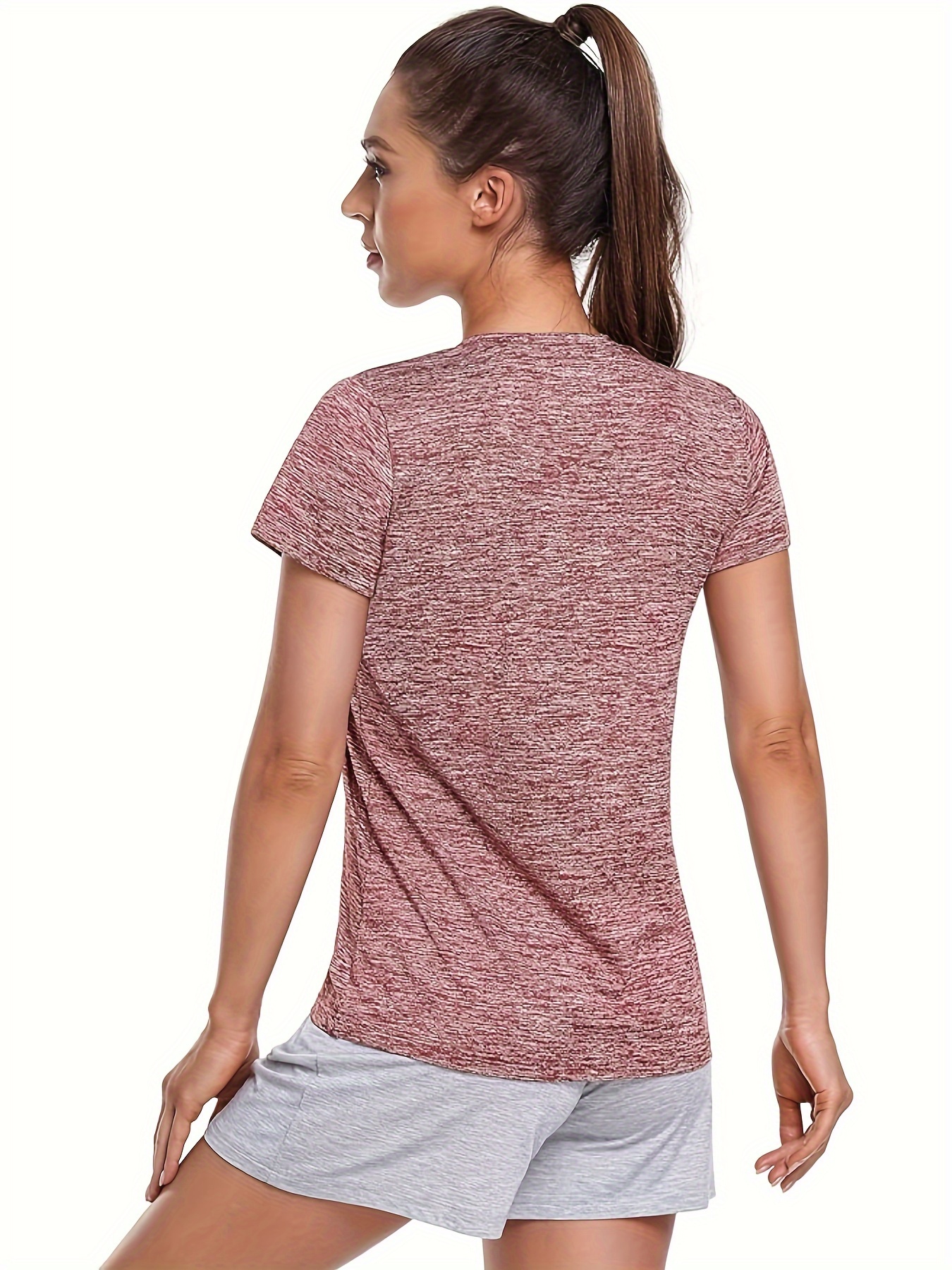 3 packs solid color v neck t shirt casual short sleeve high stretch t shirt for summer womens clothing details 2