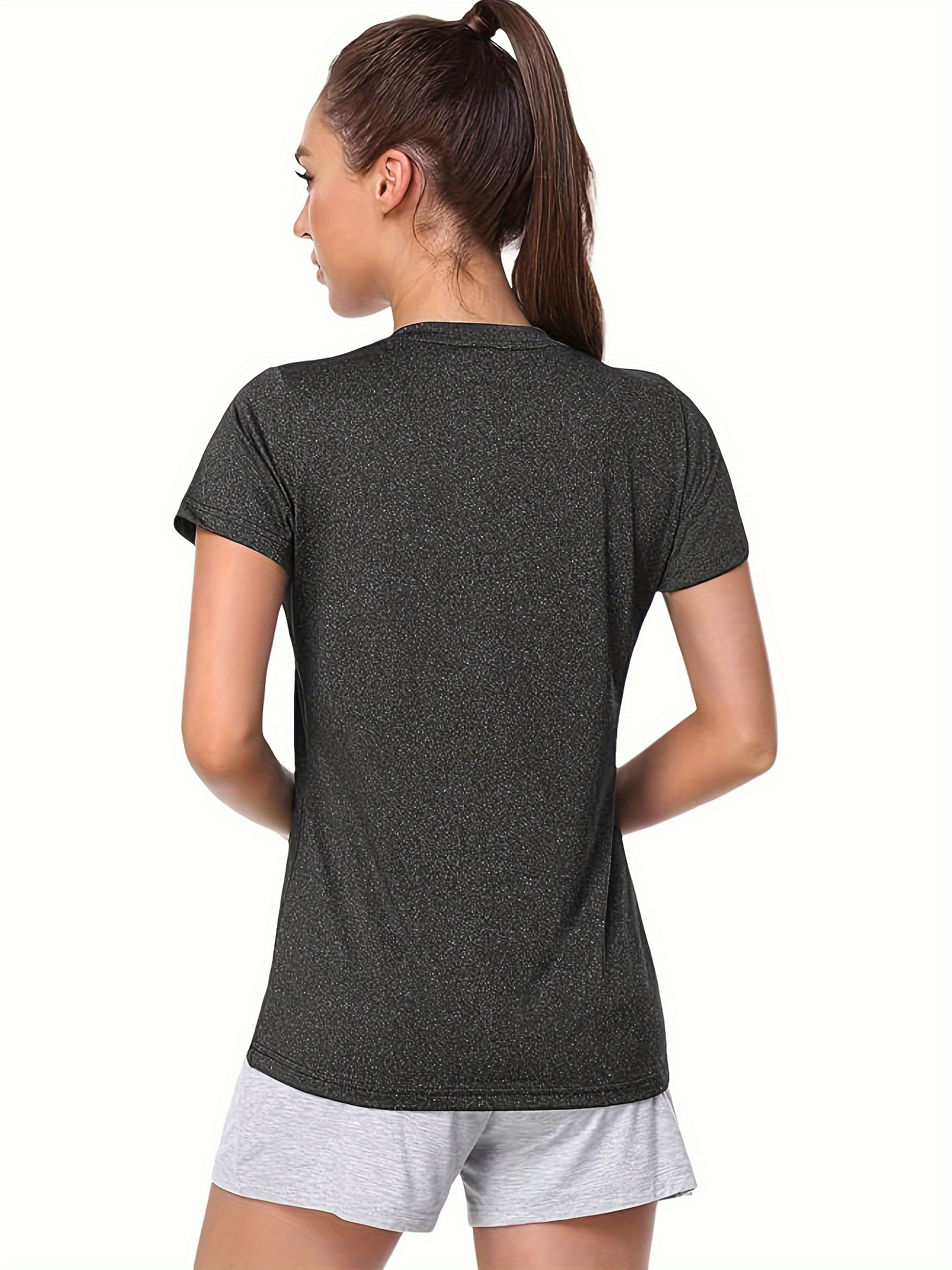 3 packs solid color v neck t shirt casual short sleeve high stretch t shirt for summer womens clothing details 3