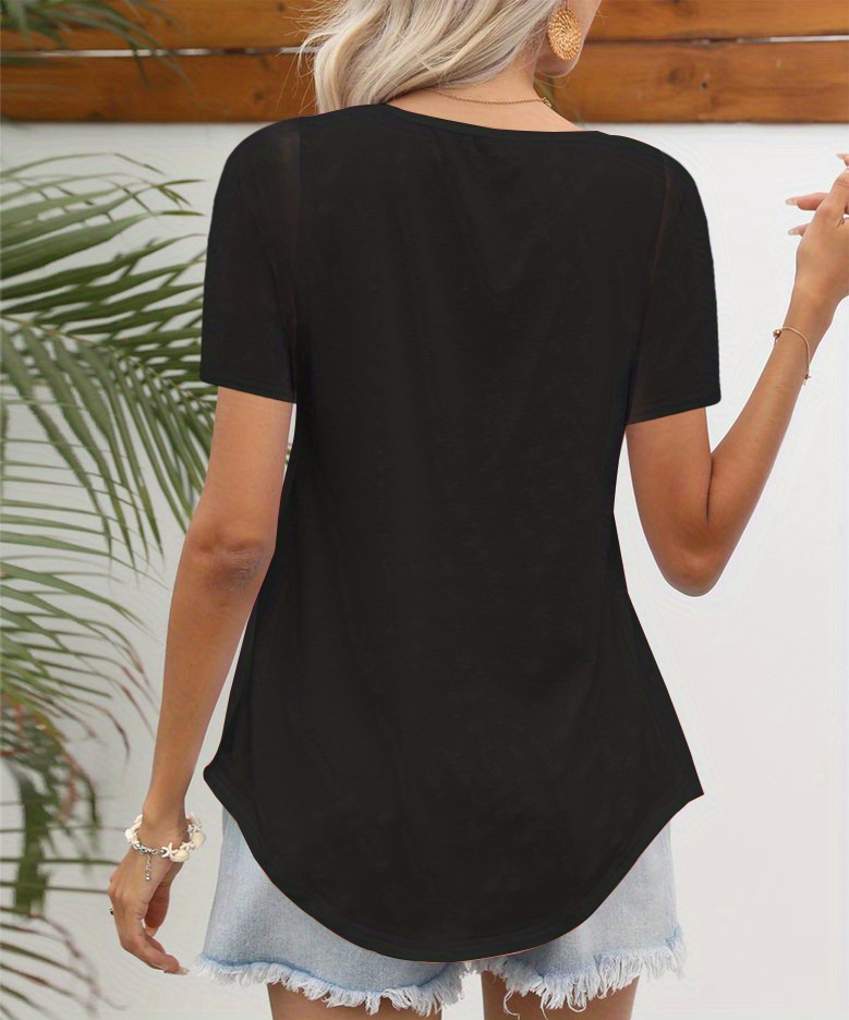 square neck tucked t shirt casual short sleeve t shirt for spring summer womens clothing details 5