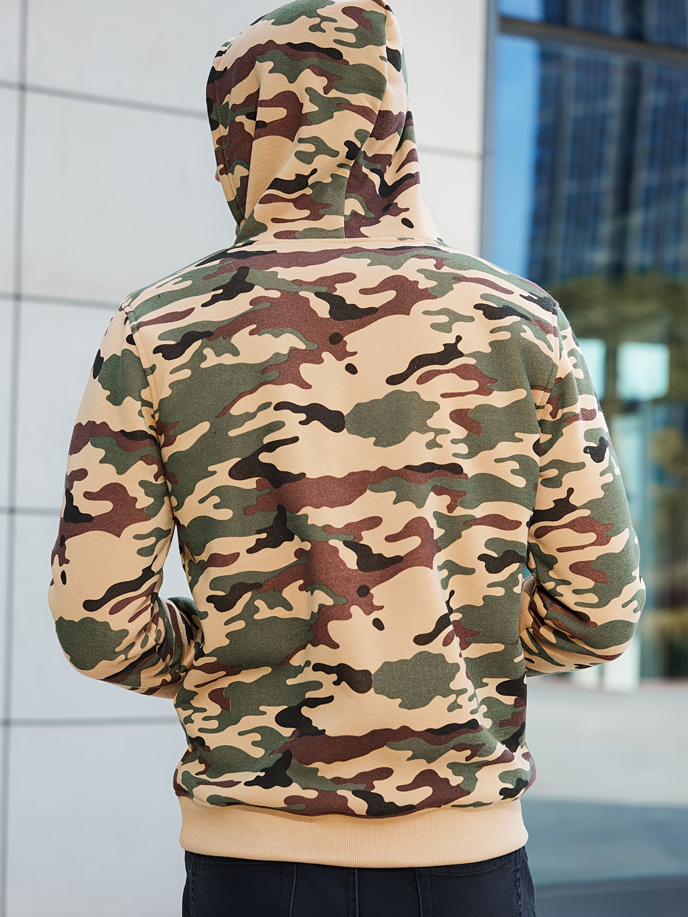 mens camo loose pullover hooded fleece sweatshirt for autumn and winter details 4