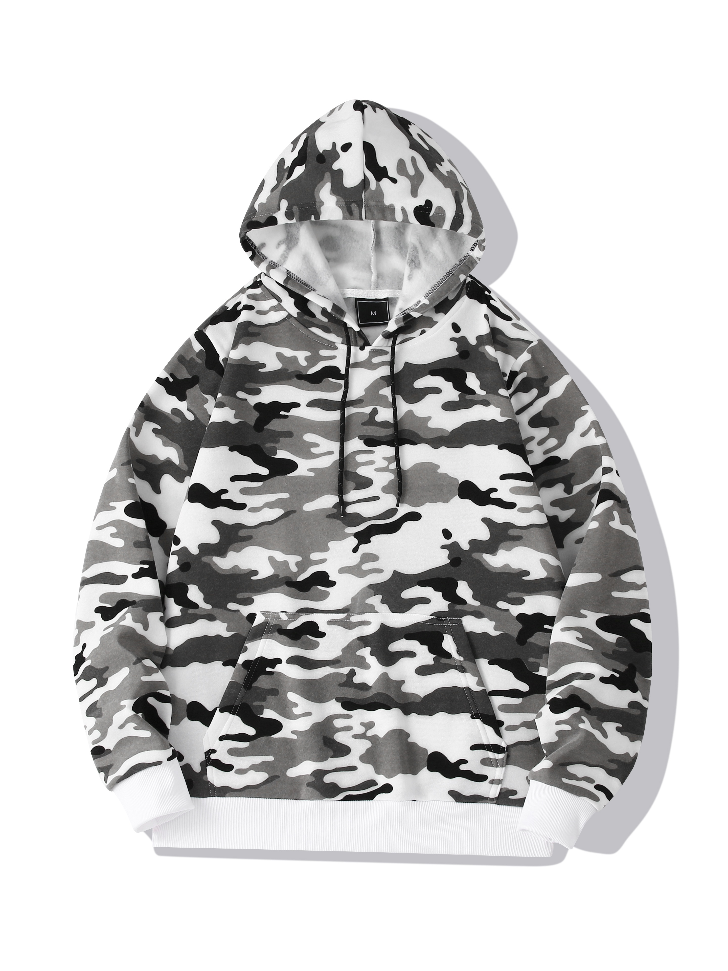 mens camo loose pullover hooded fleece sweatshirt for autumn and winter details 7