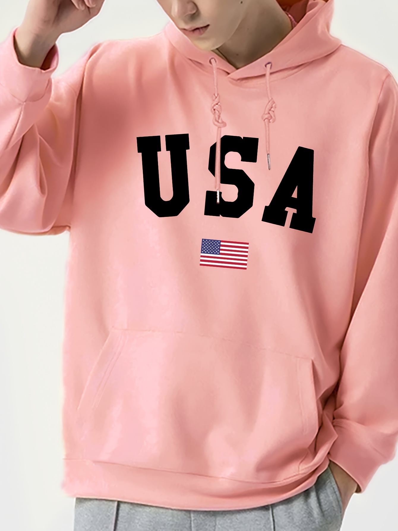 mens hooded sweatshirt fashion usa flag letter print fleece lined warm mens hoodie all match and comfortable mens clothing details 0