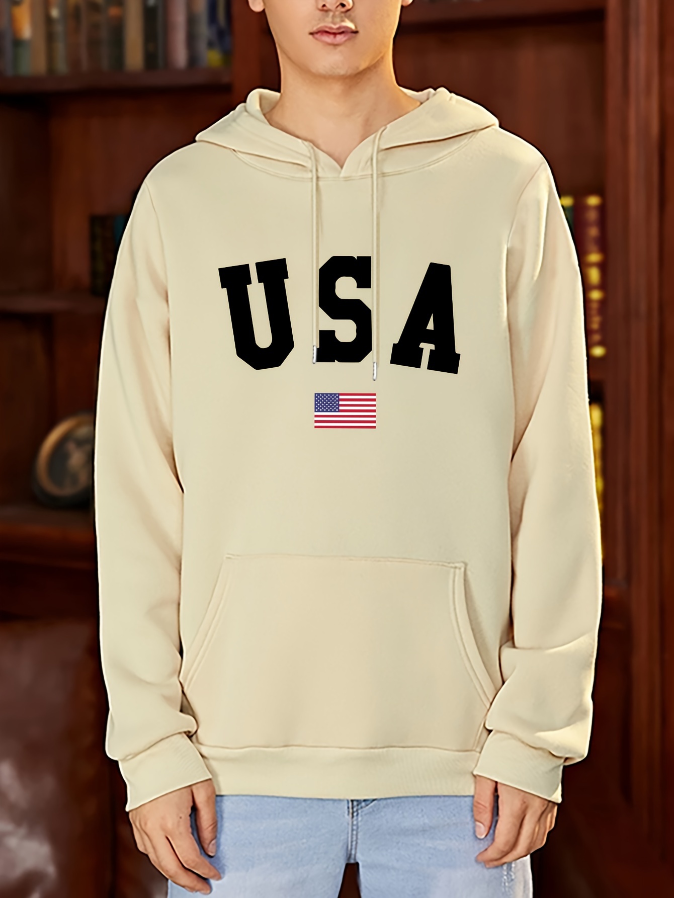 mens hooded sweatshirt fashion usa flag letter print fleece lined warm mens hoodie all match and comfortable mens clothing details 5