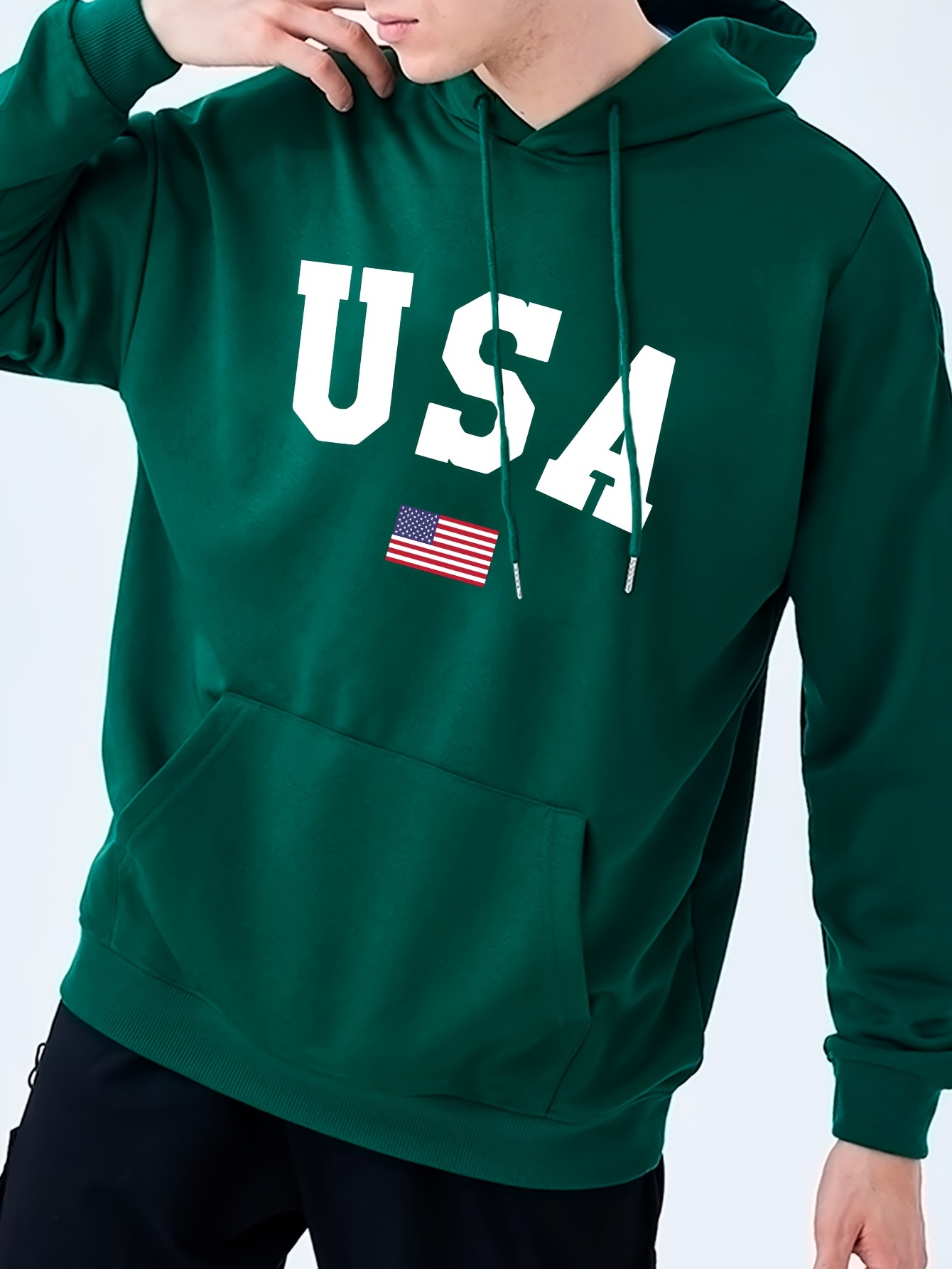 mens hooded sweatshirt fashion usa flag letter print fleece lined warm mens hoodie all match and comfortable mens clothing details 15