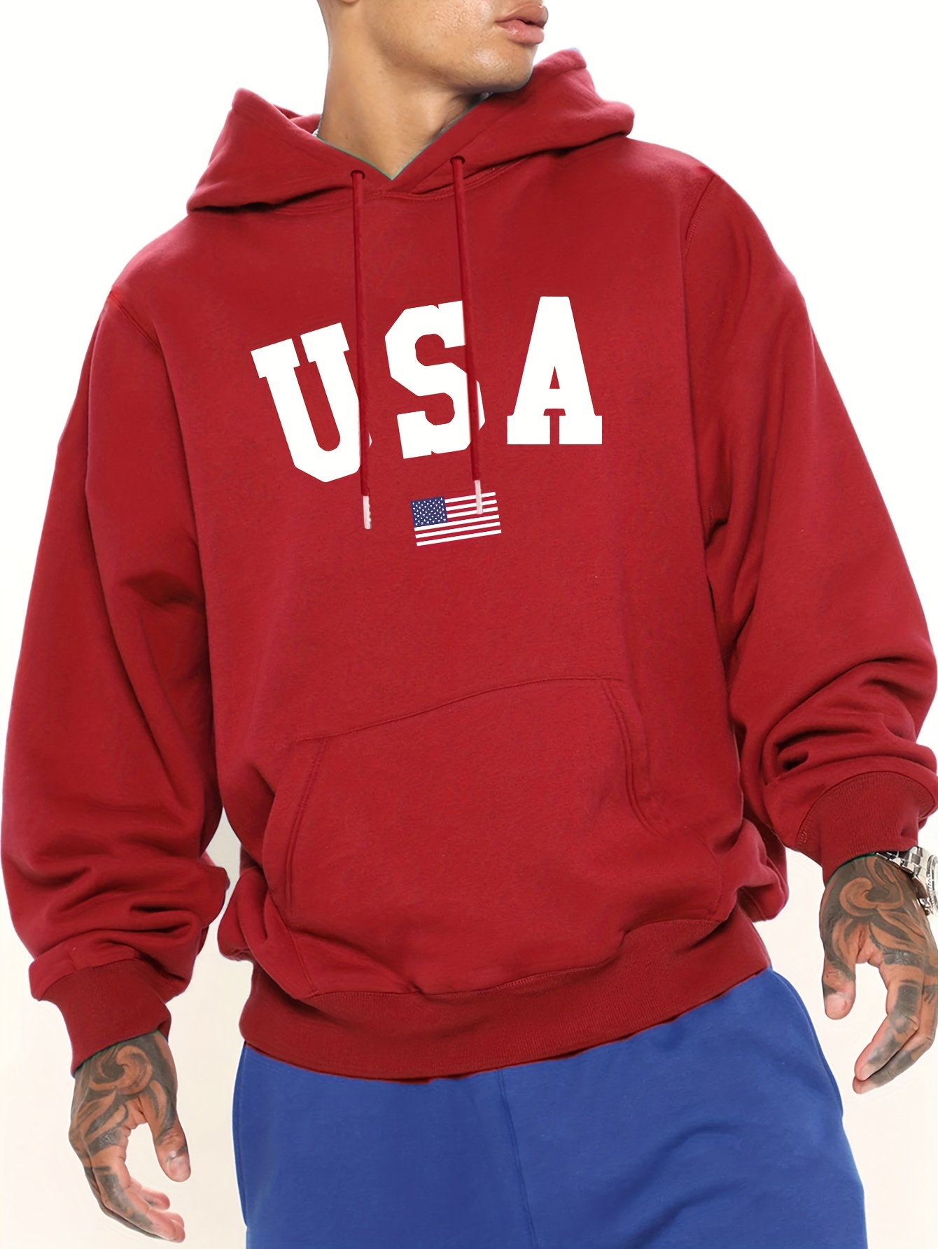 mens hooded sweatshirt fashion usa flag letter print fleece lined warm mens hoodie all match and comfortable mens clothing details 35