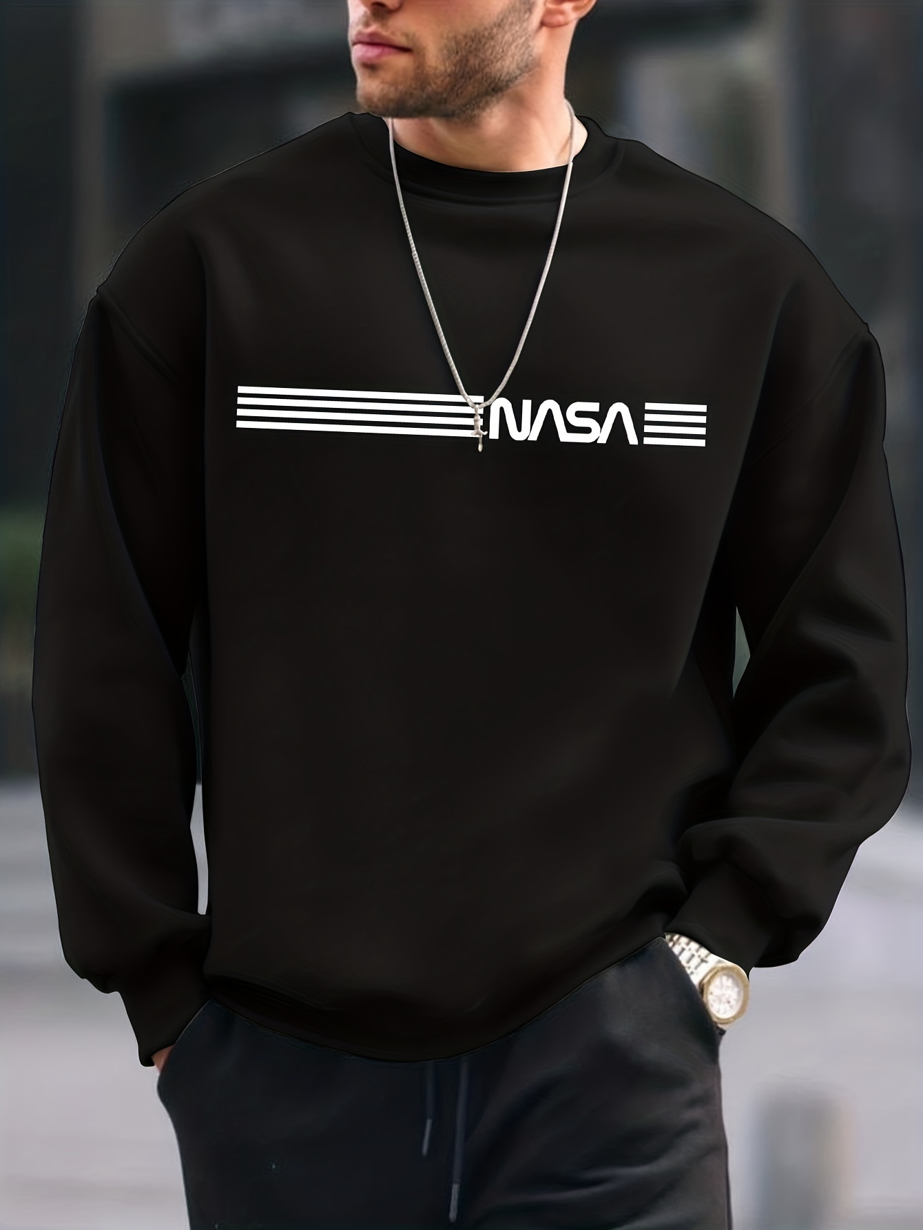 letter print trendy sweatshirt mens casual graphic design crew neck pullover sweatshirt for men fall winter details 5