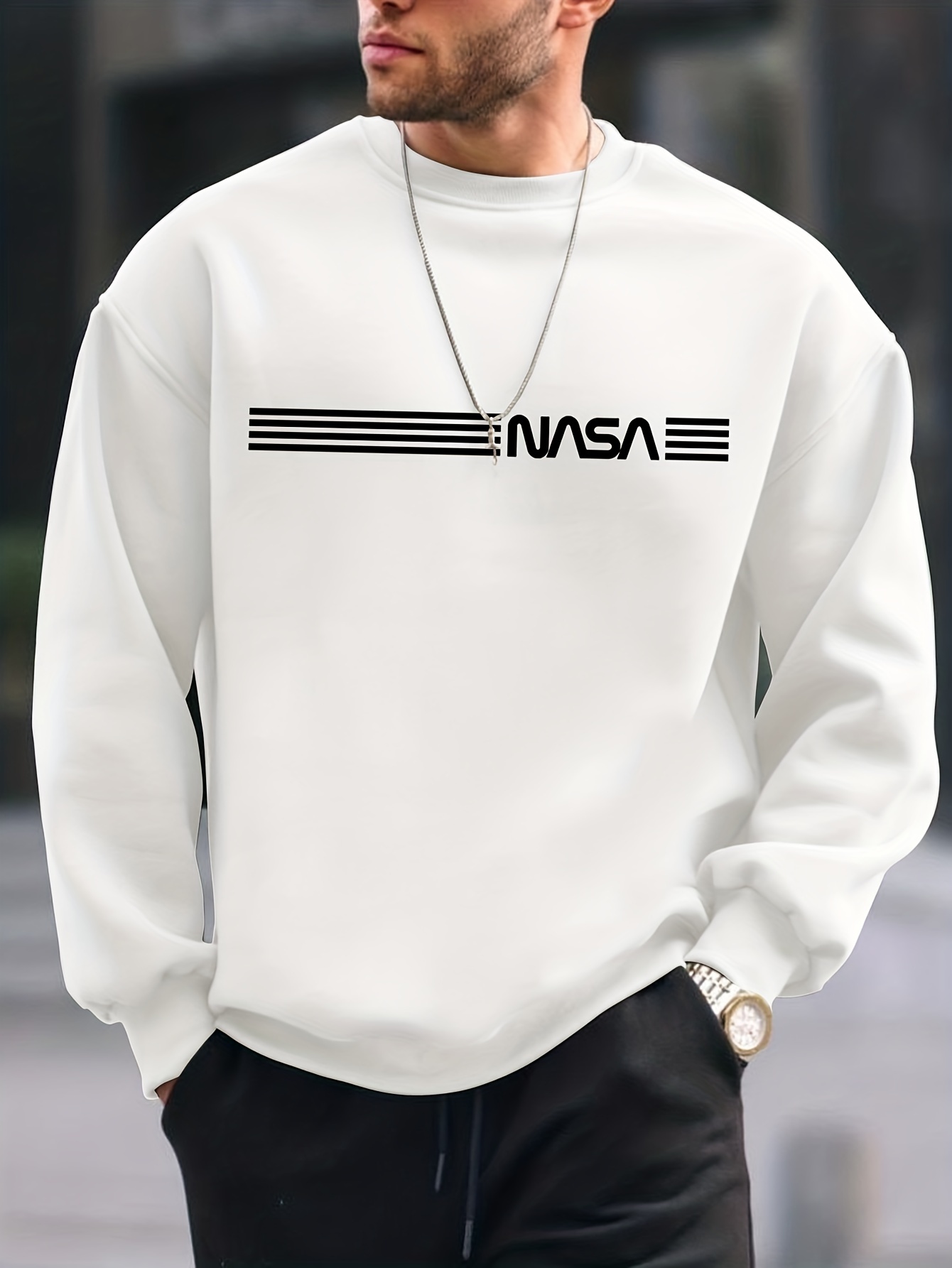 letter print trendy sweatshirt mens casual graphic design crew neck pullover sweatshirt for men fall winter details 11