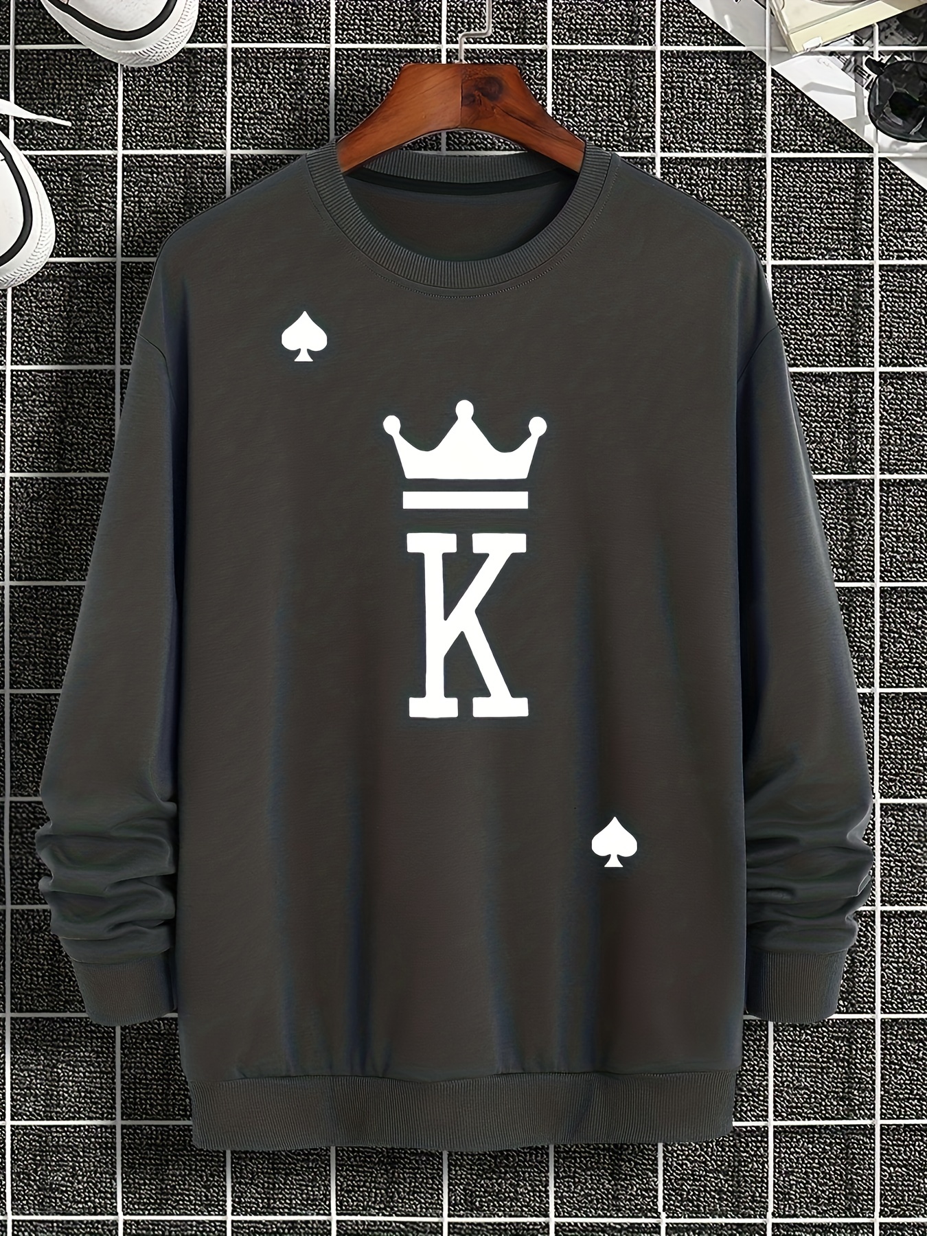 the king print trendy sweatshirt mens casual graphic design crew neck pullover sweatshirt for men fall winter details 2