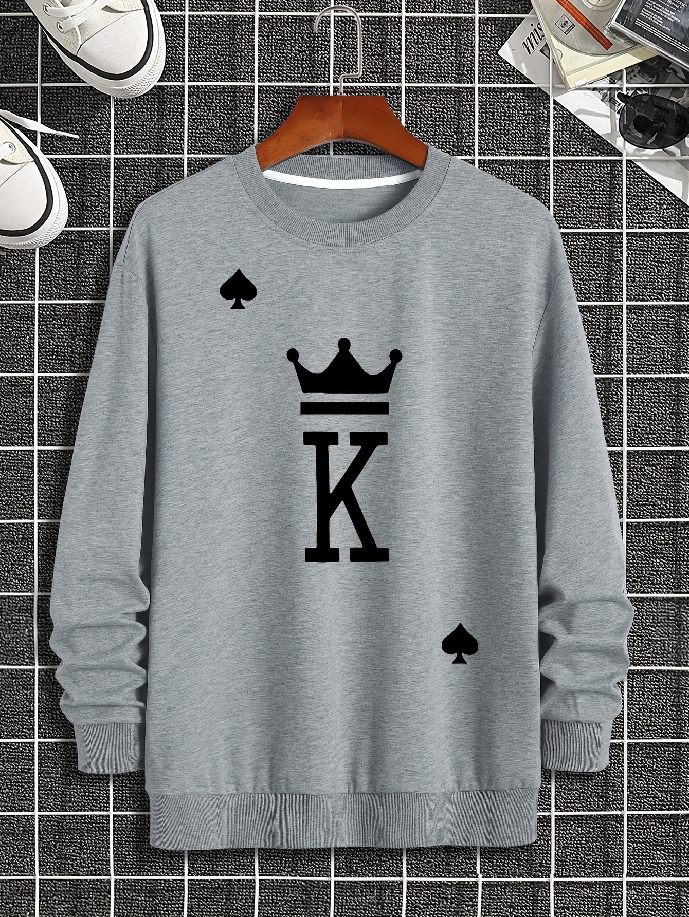 the king print trendy sweatshirt mens casual graphic design crew neck pullover sweatshirt for men fall winter details 7