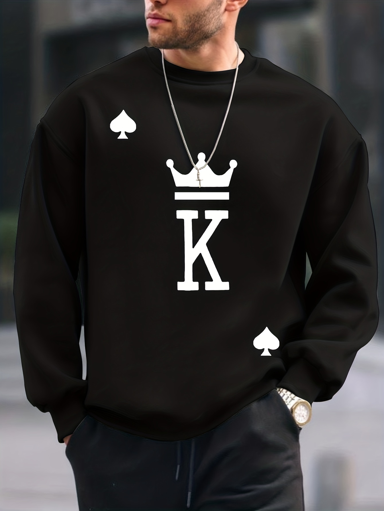 the king print trendy sweatshirt mens casual graphic design crew neck pullover sweatshirt for men fall winter details 10